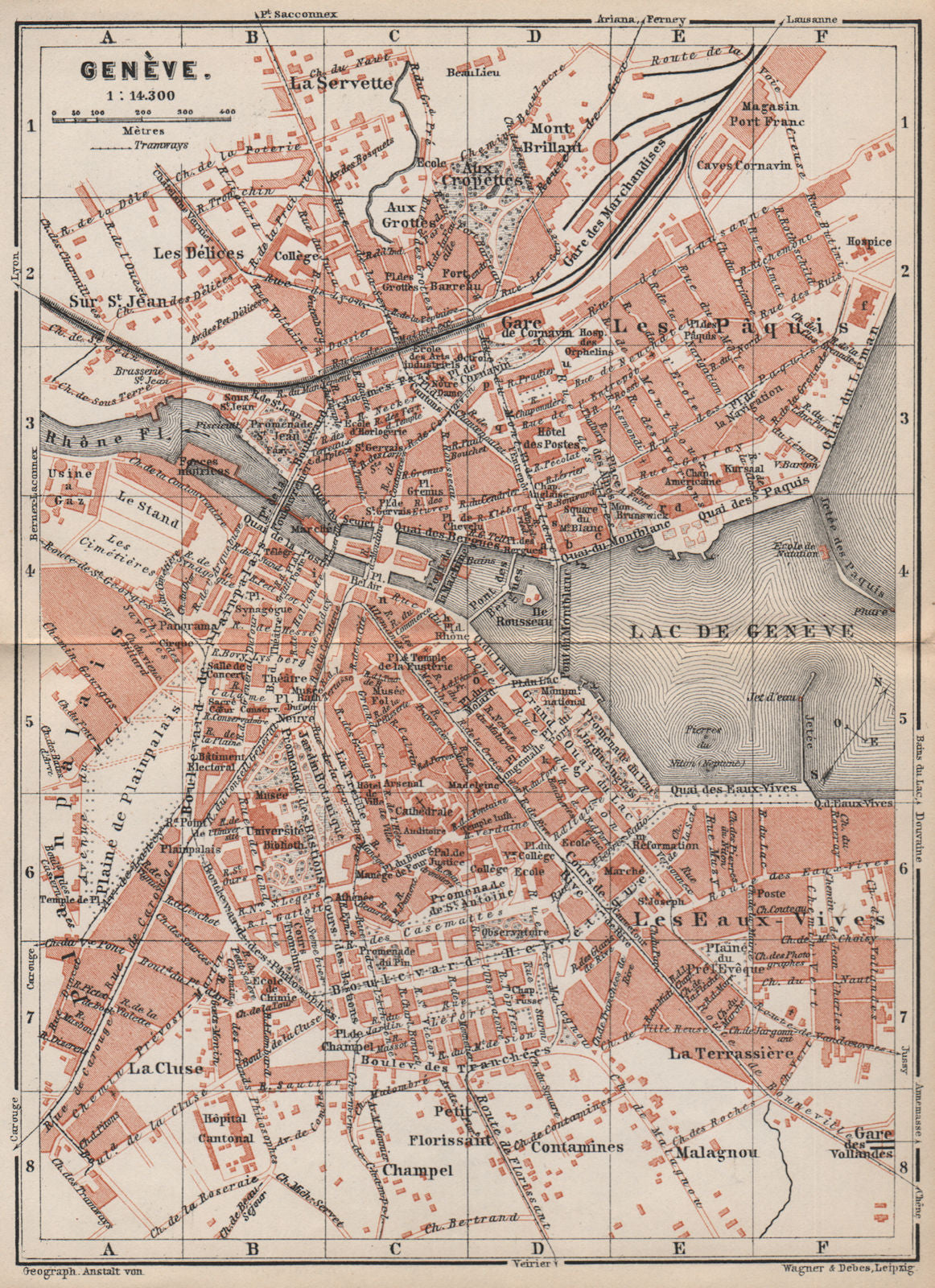 GENEVA GENÈVE GENF. town city stadtplan. Switzerland Suisse Schweiz 1897 map